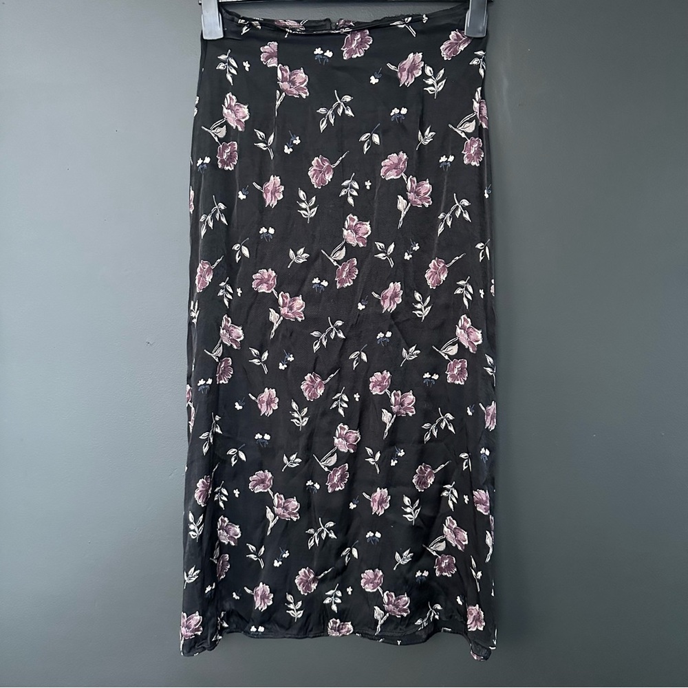 Vintage Floral Silky Slip Midi Length Skirt